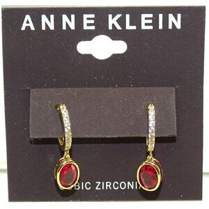 COPY - Anne Klein Gold-Tone Cubic Zirconia Red Oval Drop Earrings